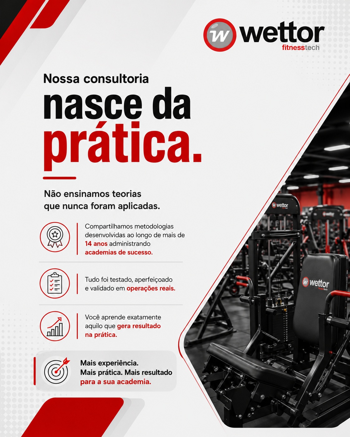 Nossa consultoria nasce da pratica, com metodologias aplicadas em academias de sucesso.